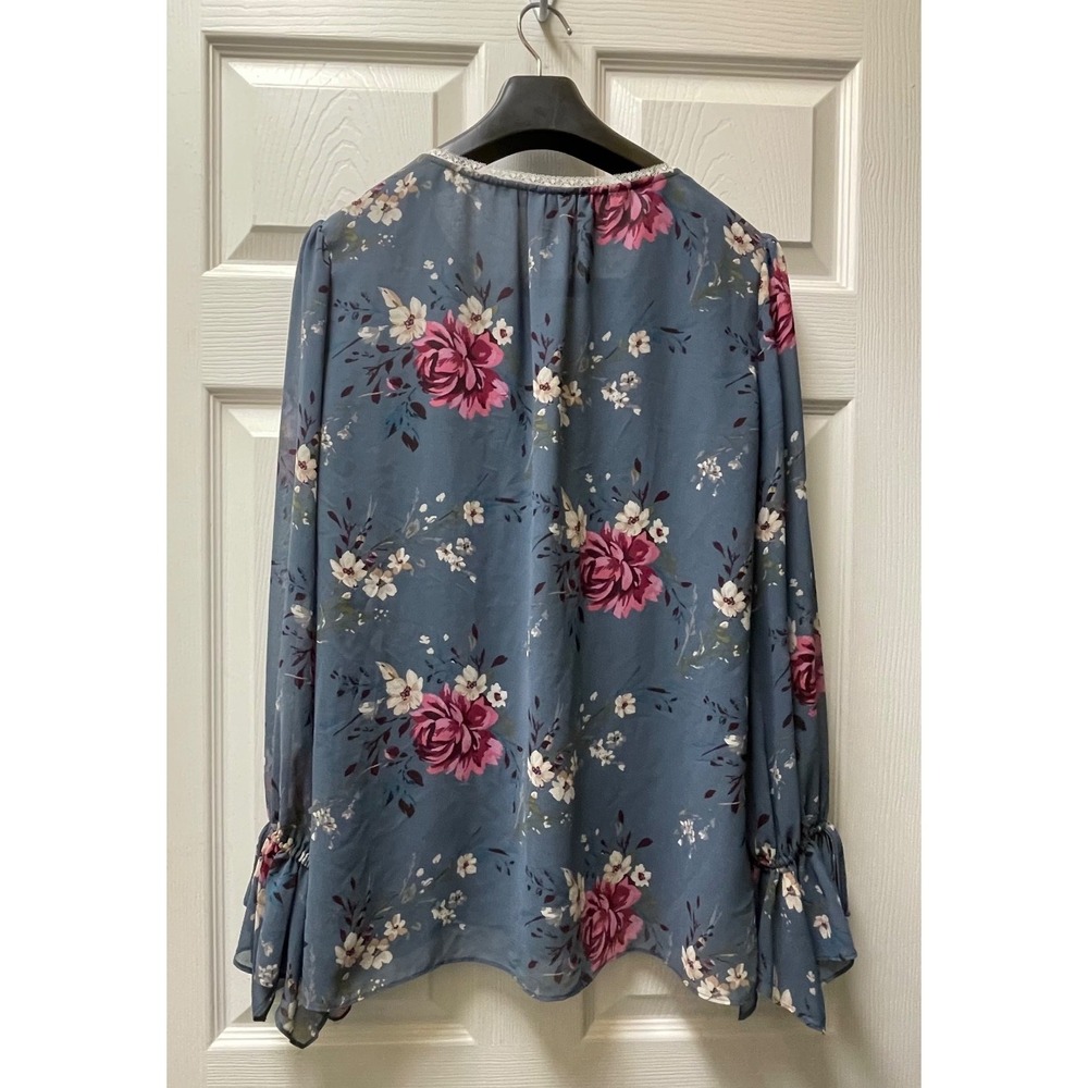 White House Black Market Floral Lace‎ Trim Blouse Women's Size 14 Long Sleeve - Picture 7 of 16